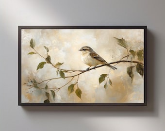 Art mural vintage avec oiseaux printaniers, impression numérique d&#39;arbres d&#39;été rustiques, décoration neutre de fleurs de ferme de ferme, cadeau de vacances de Pâques Cottagecore