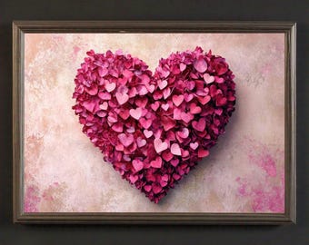 Valentines Day Print, Red Heart Wall Art, Antique Vintage Valentines Oil Painting, Valentines Printable Art, Downloadable Prints