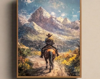 Western Cowboy Print, Cowboy Oil Painting, Rustic Western Print, Western Wall Art, Cowboy Art Print, Downloadable Prints