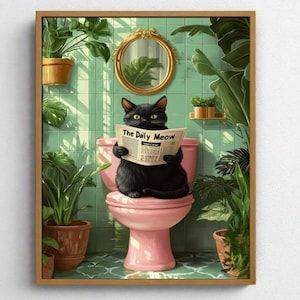 Bathroom Cat Print, Funny Posters, Funny Bathroom Wall Decor Pooping Print Toilet Wall Art Funny Cat Poster Bathroom Wall Art Toilet Poster