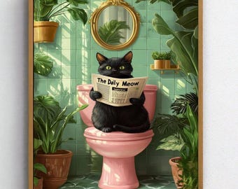 Bathroom Cat Print, Funny Posters, Funny Bathroom Wall Decor Pooping Print Toilet Wall Art Funny Cat Poster Bathroom Wall Art Toilet Poster