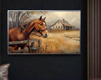 Impresión de caballos, arte de pared de granja, pintura de caballos, decoración cottagecore, arte de pared de caballos, regalo para amantes de los caballos, impresiones descargables