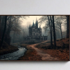 Halloween Art Print, Haunted House Halloween Print, Halloween Wall Art, Gothic Wall Art Painting, Downloadable Prints, Printable Wall Art