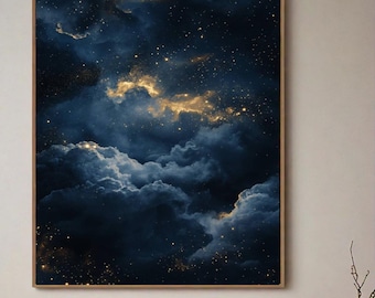 Moody Celestial Wall Art Print Dark Academia Decor Printable Wall Art Abstract Night Sky Stars Print Gothic Art Digital Download