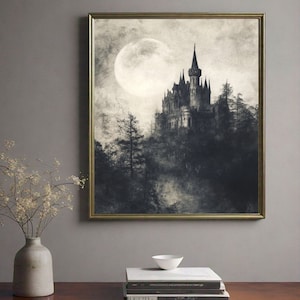 Halloween Art Print, Haunted House Print, Halloween Wall Art Vintage Poster, Spooky Season Downloadable Prints, Printable Wall Art