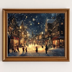 Impressão de inverno, arte de parede de Natal, impressões de Dark Academia da vila de Natal, arte de parede temperamental, arte de parede para impressão, impressões para download