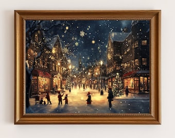 Winter Print, Christmas Wall Art, Christmas Village Dark Academia Prints, Moody Wall Art, Printable Wall Art, Downloadable Prints