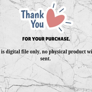 Puede incluir: Un fondo de m&aacute;rmol blanco con un gr&aacute;fico de coraz&oacute;n azul y rosa y el texto "Thank You FOR YOUR PURCHASE. This is digital file only, no physical product will be sent."
