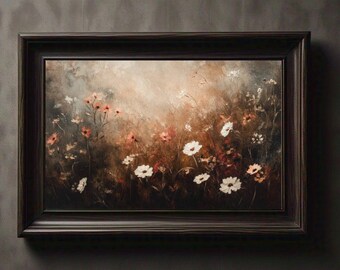 Wildblumen Feld Druck Druckbare Landschaft Malerei dunkel launisch Wand Kunst druckbare Wand Kunst Herunterladbare Drucke Digitaler Download