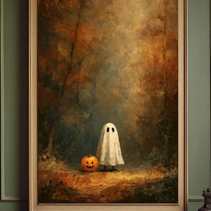 Dark Forest with Ghost Print -Printable Vintage Halloween Wall Art -Dark Cottagecore Print -Rustic Farmhouse Art -Dark Academia Decor
