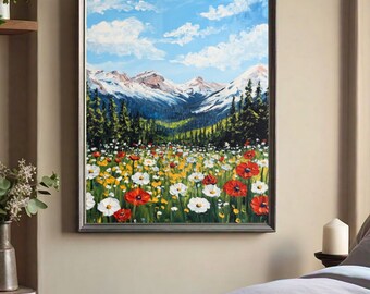 Wildflower Print, Nature Wall Art Mountain Painting, Wildflower Wall Art, Mountain Wall Art Botanical Print, Downloadable Prints