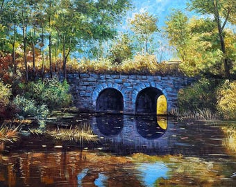 River Lake Landscape Painting -Lake Wall Art -Oil Painting on Canvas - Modern Wall Art Original Painting