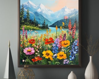 Wildflower Print, Nature Wall Art, Botanical Print, Mountain Painting, Mountain Wall Art, Wildflower Wall Art, Downloadable Prints