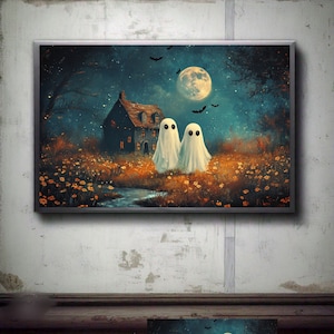 Impresión de fantasmas, impresión artística de Halloween, pintura de fantasmas de casas embrujadas, arte de pared melancólico, arte de pared de Halloween, impresiones descargables, arte de pared imprimible