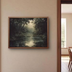 Impressão de arte de parede escura e temperamental, arte de parede de paisagem vintage, paisagem temperamental, decoração de parede rústica, pintura a óleo de cenário, arte para impressão de casa de fazenda