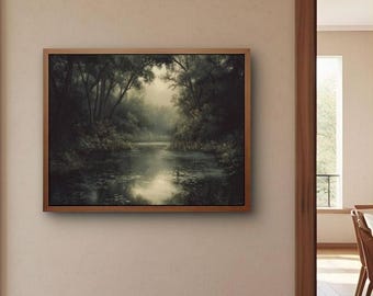 Stimmungsvolle Landschaft, Vintage Kunst Druck, Stimmungsvolle Landschaft, Rustikale Landschaft, Ölgemälde, Bauernhaus Dekor