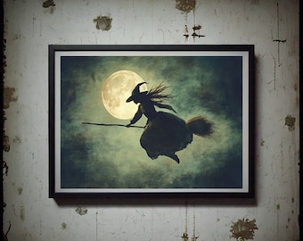 Witch Print, Witch Wall Art, Halloween Art Print Witch Painting, Halloween Wall Art, Printable Wall Art, Downloadable Prints
