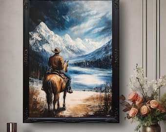 Stampa da cowboy, arte murale western, pittura a olio rustica, stampa artistica da cowboy, stampa western da cowboy, arredamento western vintage, arte murale stampabile