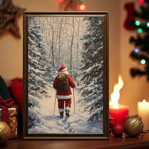 Santa Print, Santa Claus Winter Print, Forest Wall Art, Christmas Wall Art, Winter Scene Print, Christmas Art Print, Downloadable Prints