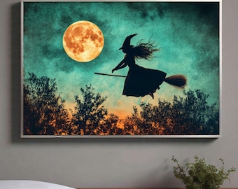 Witch Print, Witch Wall Art, Halloween Art Print, Moody Wall Art Witch Painting, Downloadable Prints, Printable Wall Art