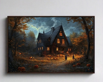 Spookachtig spookhuisprint - Vintage Halloween muurdecoratie - Donkere academische gotische woondecoratie - Directe digitale download