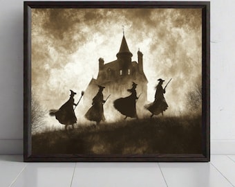 Witch Print, Halloween Art Print, Vintage Witch Wall Art, Gothic Wall Art Witch Painting, Printable Wall Art, Halloween Downloadable Prints