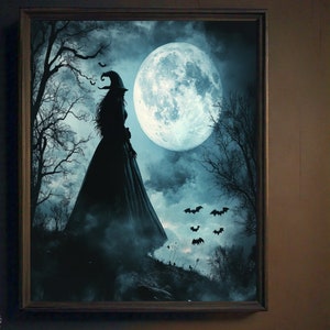 Witch Print, Spooky Season Halloween Art Print, Witch Wall Art Painting, Dark Academia Prints, Gothic Decor Downloadable Prints