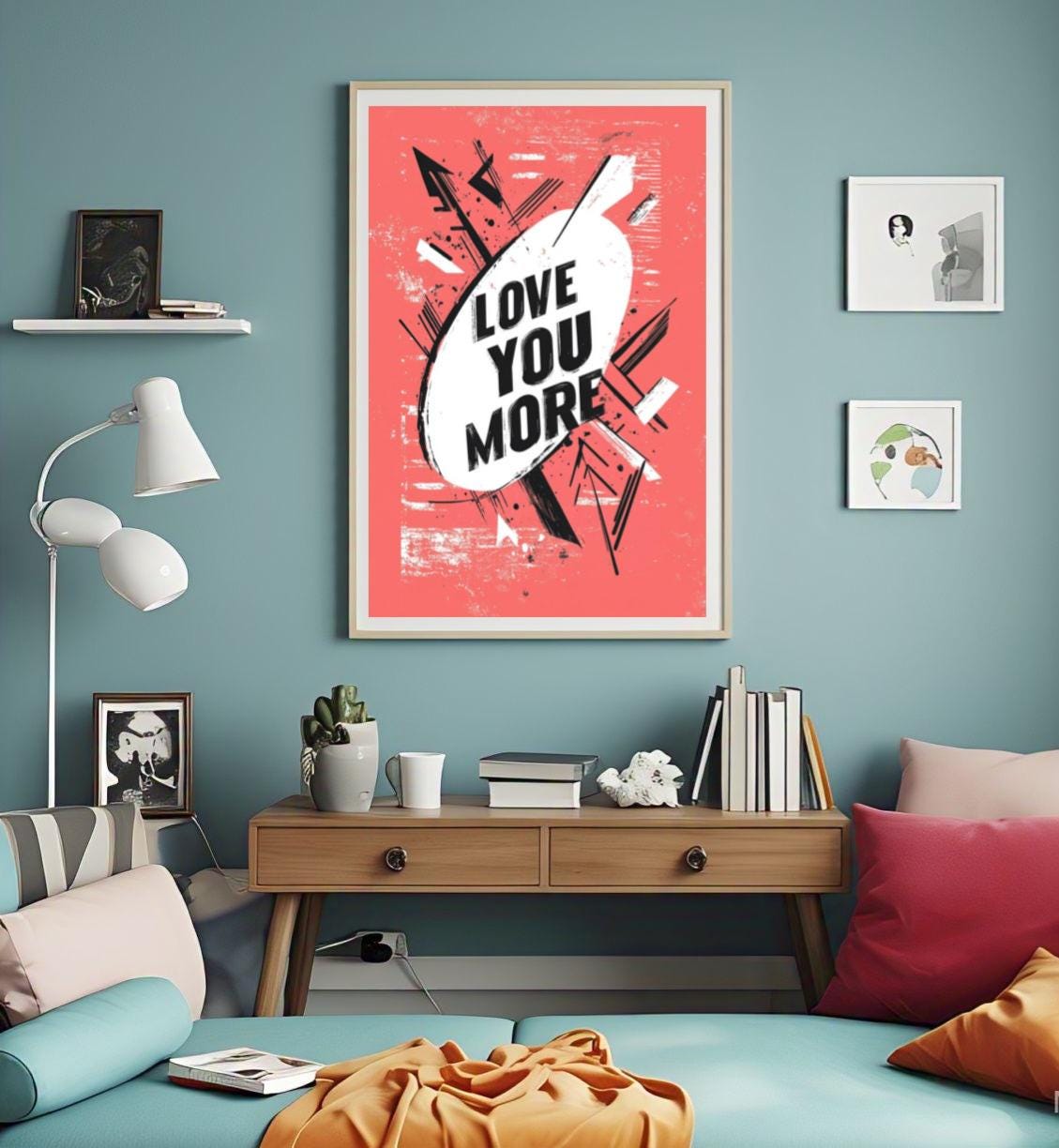 Love You More Print, Retro Wall Art, Valentines Day Print, Valentines Printable Wall Art, Valentines Home Decor, Trendy Wall Art