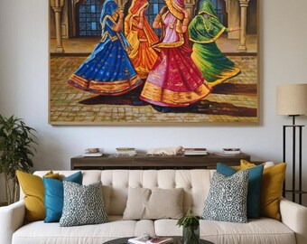 オリジナルのインドの油絵：サリーを着た女性、詳細な写実主義 - Etsy 日本