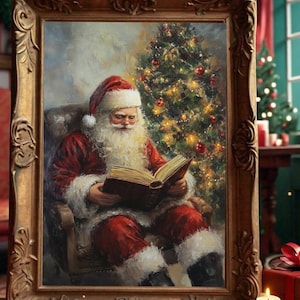 Vintage Santa Print Christmas Holiday Wall Art Rustic Christmas Painting Retro Santa Claus Instant Digital Download JPG