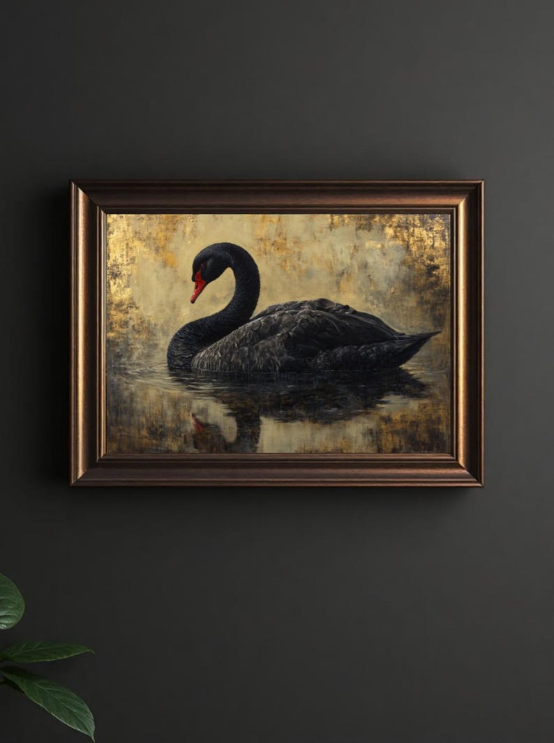 Black Swan Print Rustic Printable Wall Art Vintage Swan Painting ...