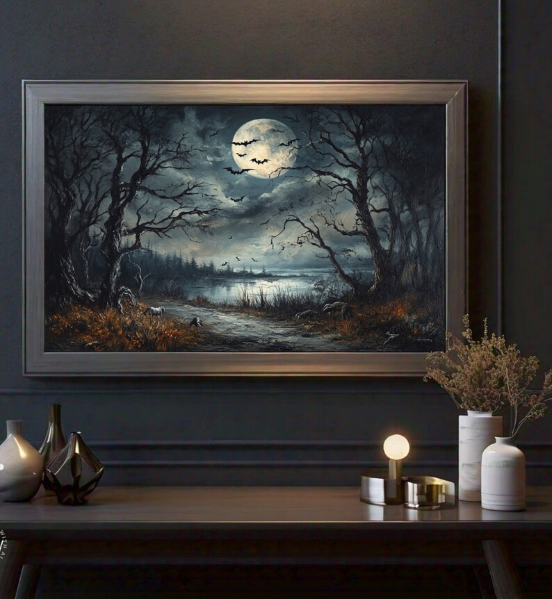 Full Moon Gothic Halloween Wall Art Print Dark Academia Prints Haunted ...