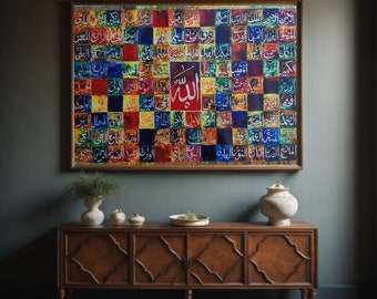 Islamic Wall Art Original Artwork Oil Painting| Muslim Wall Art Islamic Calligraphy Large Canvas Art Islamic Gifts for Home Decor