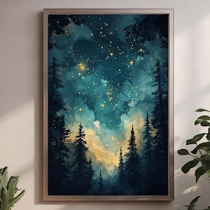 Celestial Wall Art Print Night Sky Art Dark Academia Print Moody Wall Art Painting Printable Wall Art Digital Download