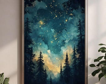Celestial Wall Art Print Night Sky Art Dark Academia Print Moody Wall Art Painting Printable Wall Art Digital Download