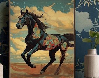 Impresión de caballos, arte de pared de caballos, pintura de caballos occidentales, arte de pared moderno, decoración occidental, arte de pared imprimible, impresiones descargables
