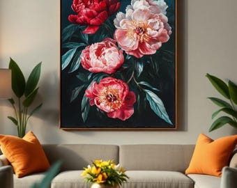 Dark Moody Peony Print Dark Academia Print Cottagecore Decor Printable Floral Wall Art Moody Flower Painting Digital Download