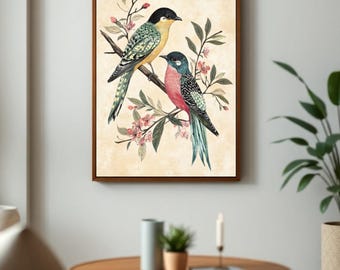 Vintage Bird Print Farmhouse Wall Art Bird Wall Art Cottagecore Wall Decor Bird Art Print Nursery Decor