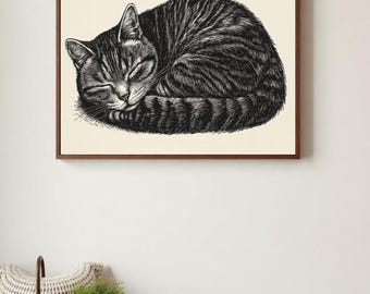 Vintage Cat Print Printable Wall Art Boho Cat Wall Art Cat Poster Boho Animal Print Cat Lover Gifts Digital Download