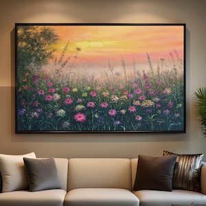 Floral Landscape Painting -Moody Wall Art -Original Painting on Canvas -Botanical Wall Art Oil Painting for Home Decor