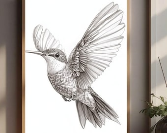 Hummingbird Sketch Printable Bird Wall Art Hummingbird Art Vintage Bird Print Spring Home Decor Hummingbird Gifts Digital Download