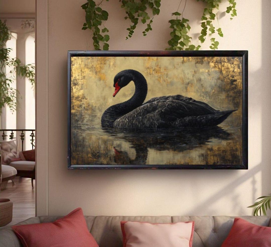 Black Swan Print Rustic Printable Wall Art Vintage Swan Painting ...