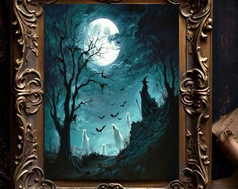 Witch Print, Halloween Art Print, Witch Wall Art, Dark Academia Prints, Gothic Decor Halloween Painting, Downloadable Prints