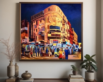 Old Karachi City Wall Art Original Painting| Large Canvas Art Oil Painting Indian Art Pakistani Art painting for Home decor