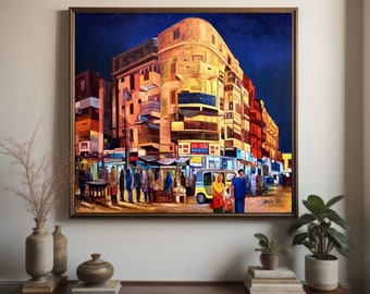 Old Karachi City Wall Art Original Painting| Large Canvas Art Oil Painting Indian Art Pakistani Art painting for Home decor