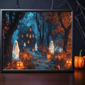 Impresión de fantasmas, arte de pared imprimible de Halloween, pintura de fantasmas de casas embrujadas, arte de pared gótico, impresiones descargables de Dark Academia Decor