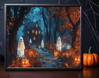 Impression fantôme, art mural Halloween imprimable, peinture fantôme maison hantée, art mural gothique, tirages téléchargeables, décor sombre académique
