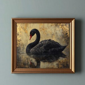 Black Swan Print Rustic Printable Wall Art Vintage Swan Painting ...