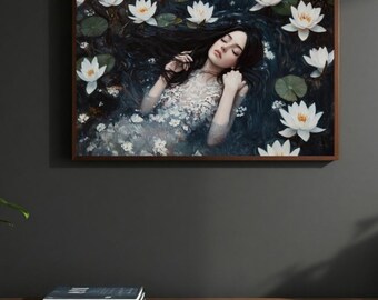 Ophelia Dark Academia Druck Stimmungsvolle viktorianische Blumenkunst druckbare stimmungsvolle Wandkunst dunkel Cottagecore Dekor Digital Download