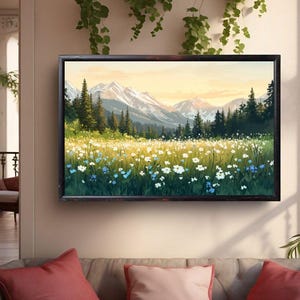 Printable Wildflowers Photography, Nature Landscape Large Wall Art, Green Nature Digital Print, Nordic Forest Wall Art, Instant Download